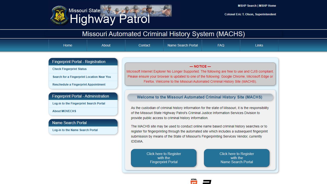Missouri Automated Criminal History Fingerprint Portal