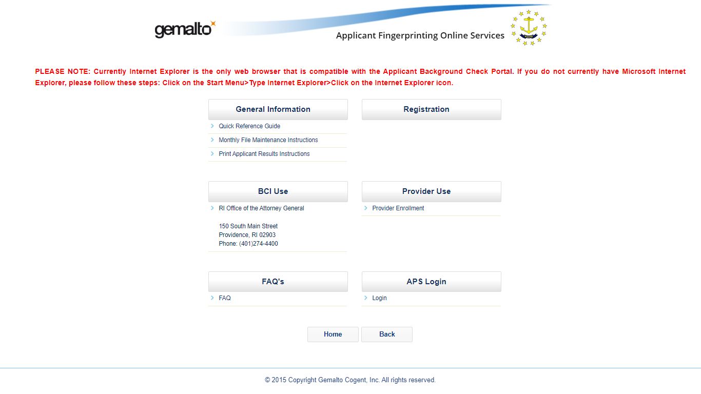 Cogent Applicant Fingerprint Registration Systems - Rhode Island