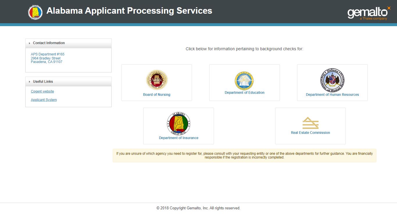 Gemalto Cogent Applicant Processing Service for Alabama